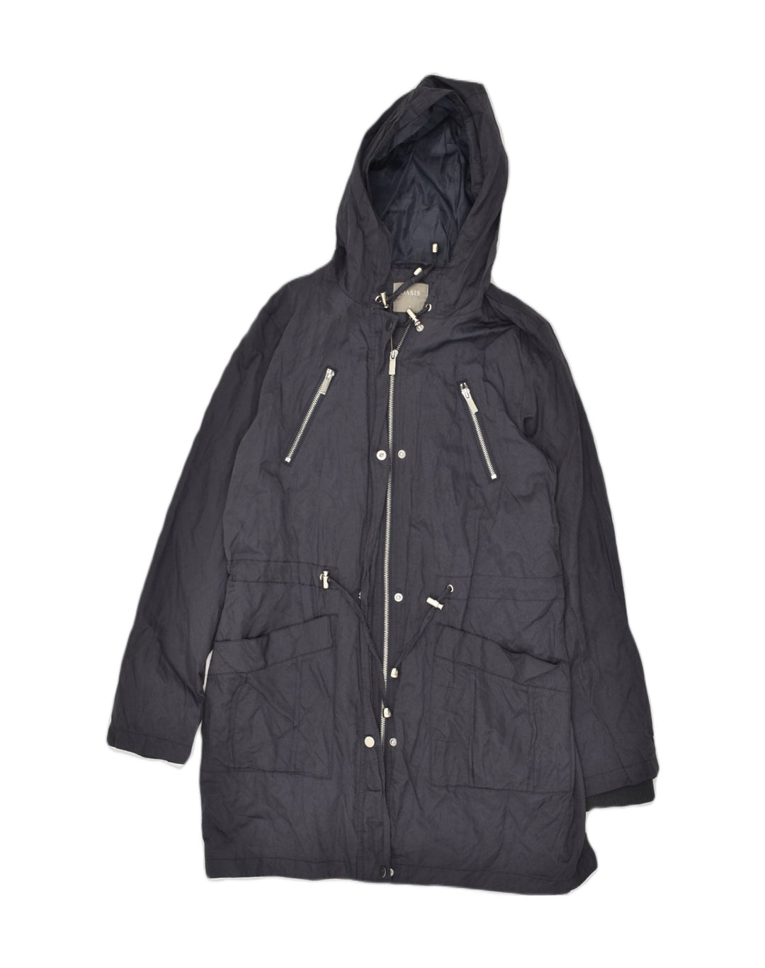 OASIS Womens Hooded Overcoat UK 10 Small Navy Blue Cotton | Vintage Oasis | Thrift | Second-Hand Oasis | Used Clothing | Messina Hembry 