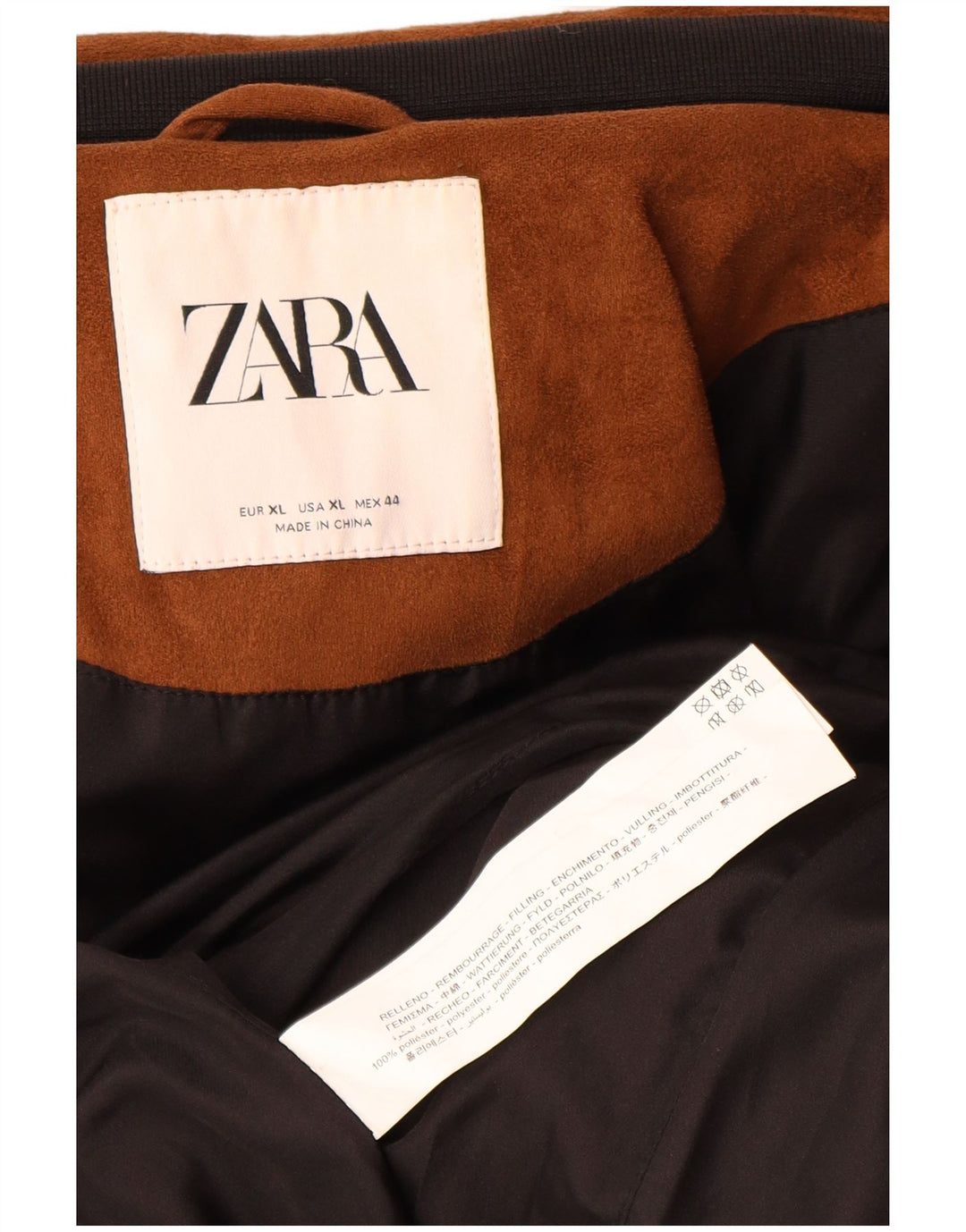 Zara Hombre Chaqueta Acolchada ES 42 XL Marrón Poliéster