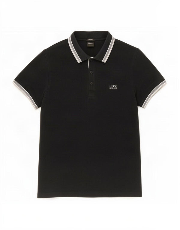 Hugo Boss Polo de corte regular para hombre, talla grande, algodón negro