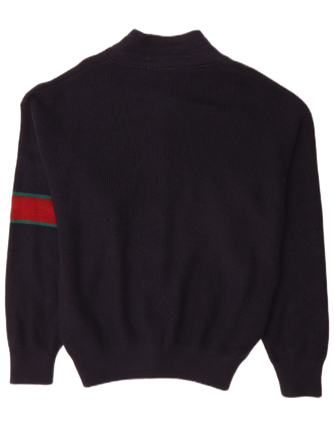 Vintage hombres Cardigan suéter grande azul marino colorblock lana