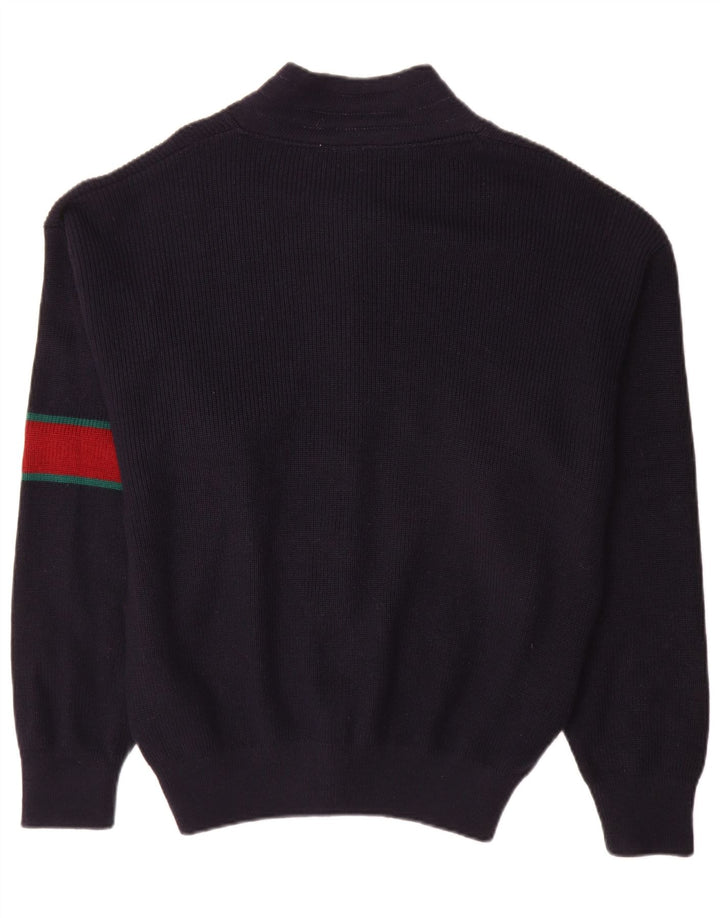 Vintage hombres Cardigan suéter grande azul marino colorblock lana