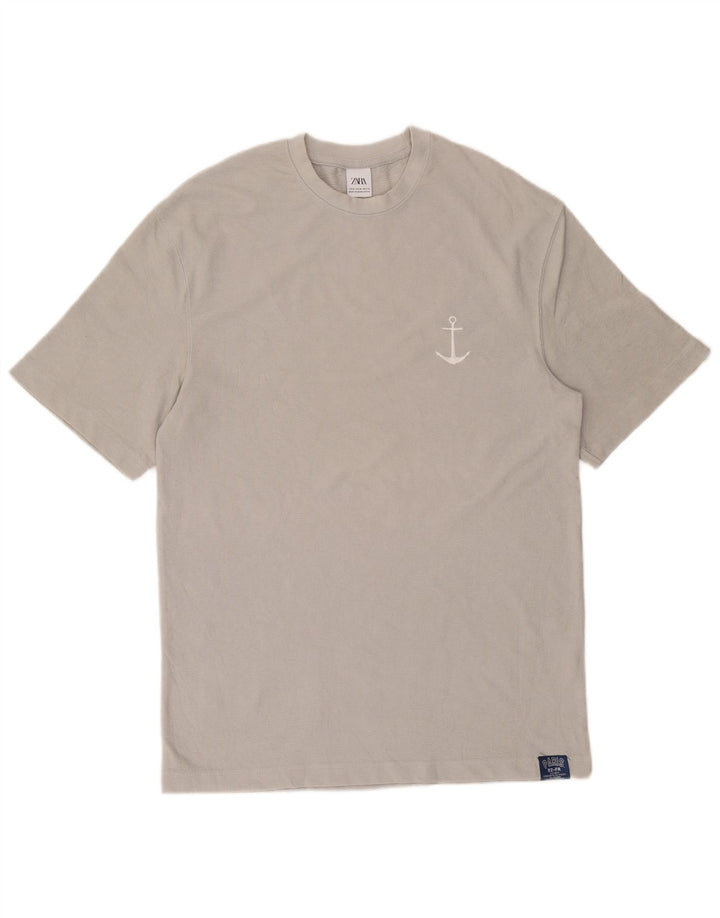 Zara Hombre Camiseta Top Algodón Gris Medio