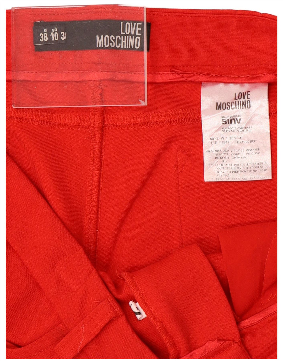 MOSCHINO Pantalones informales ajustados para mujer UK 10 Small W32 L30 Viscosa roja