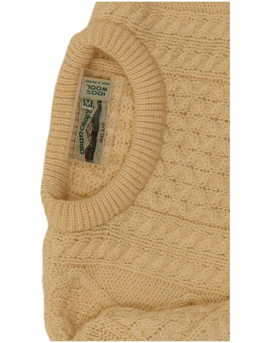 arancrafts Jersey de cuello redondo para hombre de lana beige medio