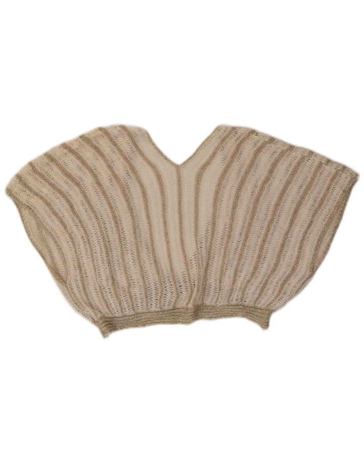 Vintage mujer 2 piezas falda set Reino Unido 8 pequeño W26 beige rayas acrílico