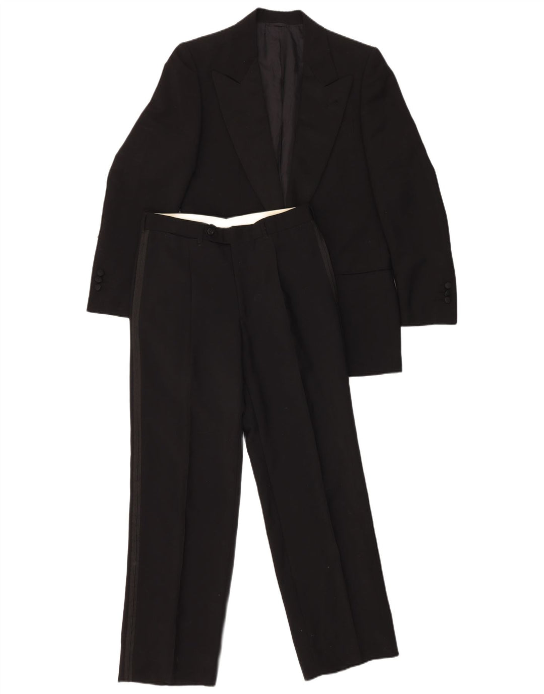 VINTAGE Hombres 1 Botón 2 Piezas Set IT 46 Pequeño W29 L29 Lana Negra