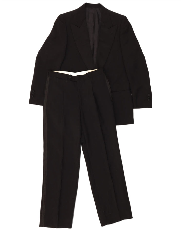 VINTAGE Hombres 1 Botón 2 Piezas Set IT 46 Pequeño W29 L29 Lana Negra