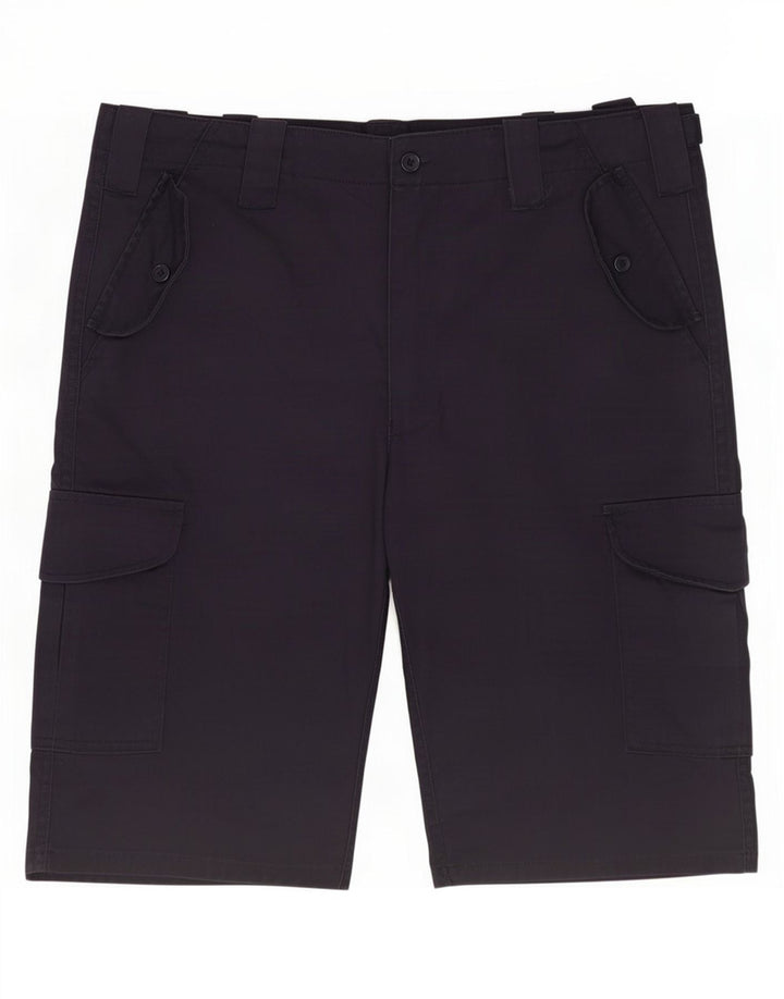 Vintage Hombres Cargo Shorts Medio W32 Poliéster Azul Marino