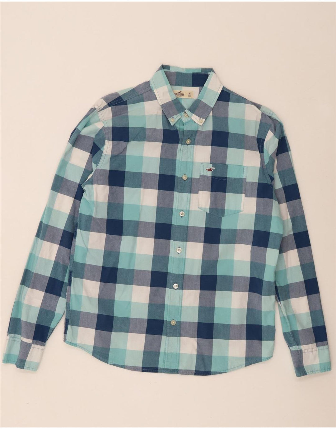 Camisa Hollister Hombre Algodón A Cuadros Azul Medio