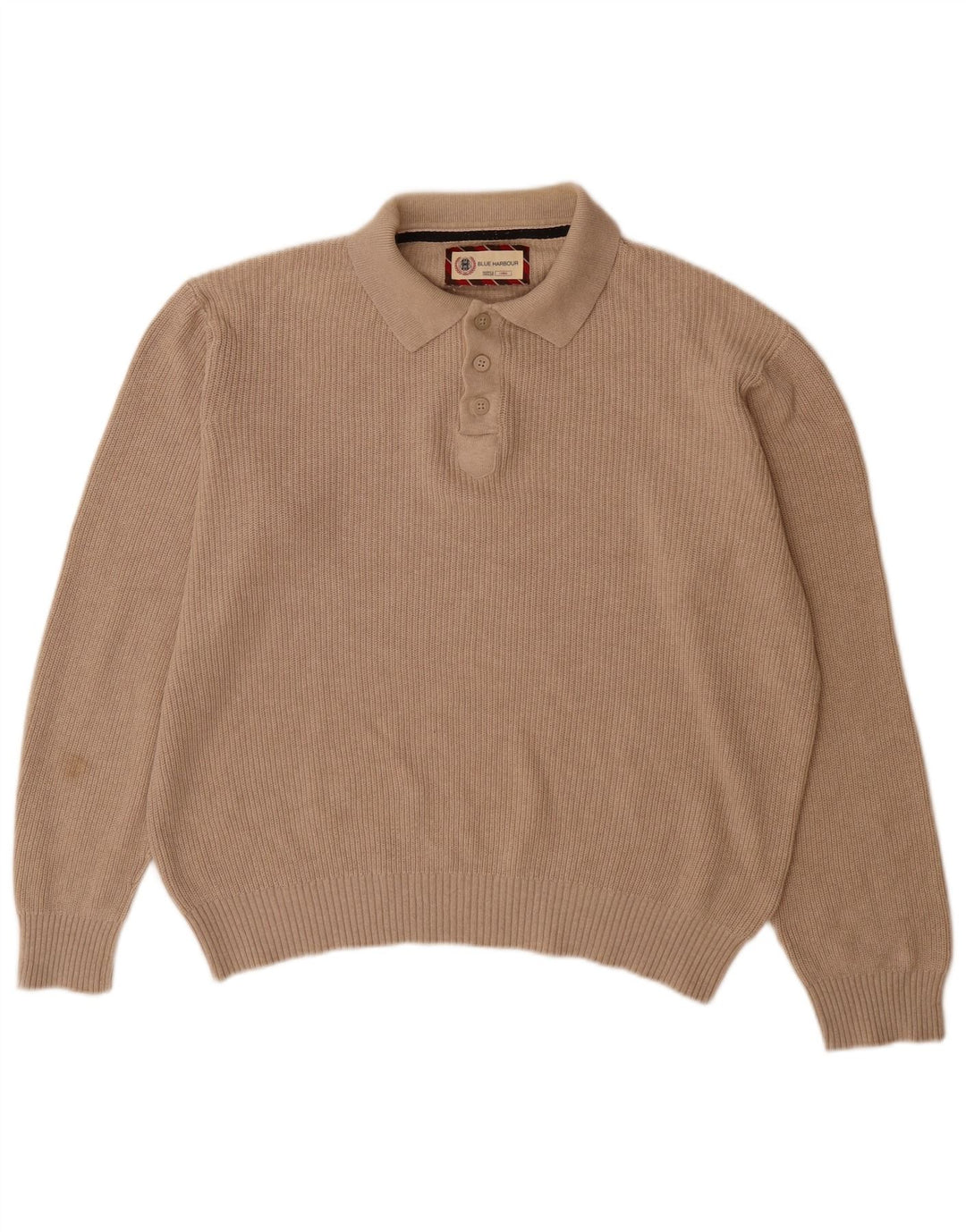 Marks & Spencer Jersey de cuello tipo polo azul Harbor para hombre, talla grande, color beige