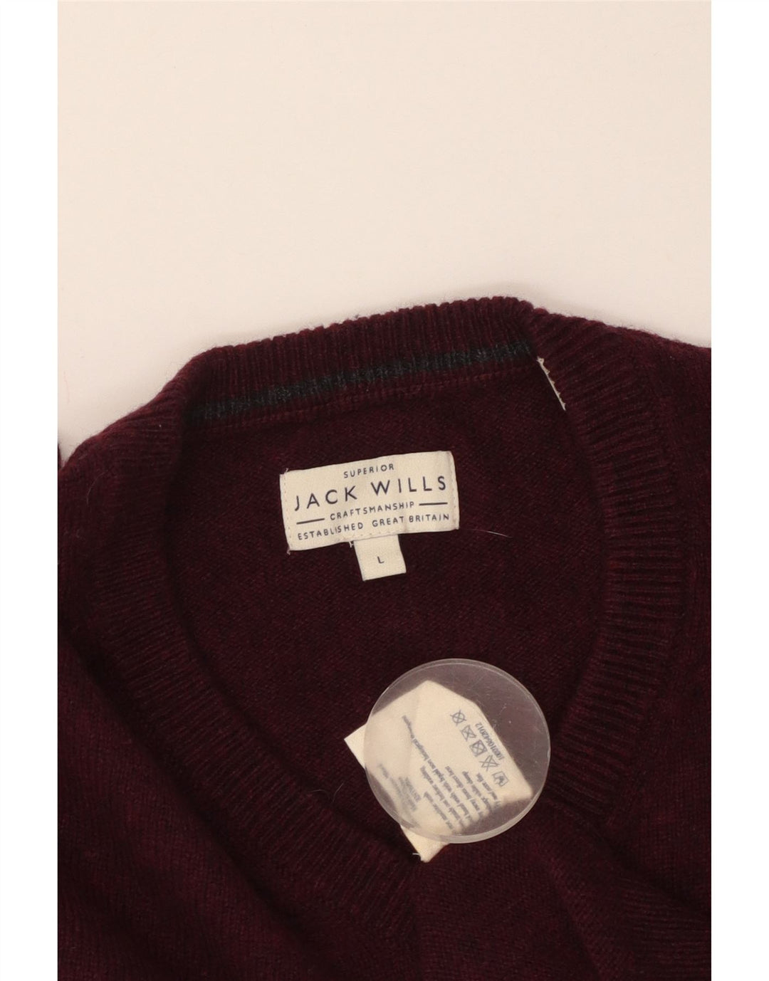 JACK WILLS Jersey con cuello en V para hombre de lana merino granate grande