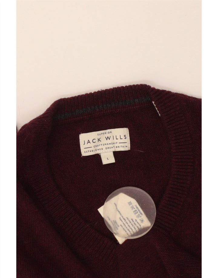 JACK WILLS Jersey con cuello en V para hombre de lana merino granate grande