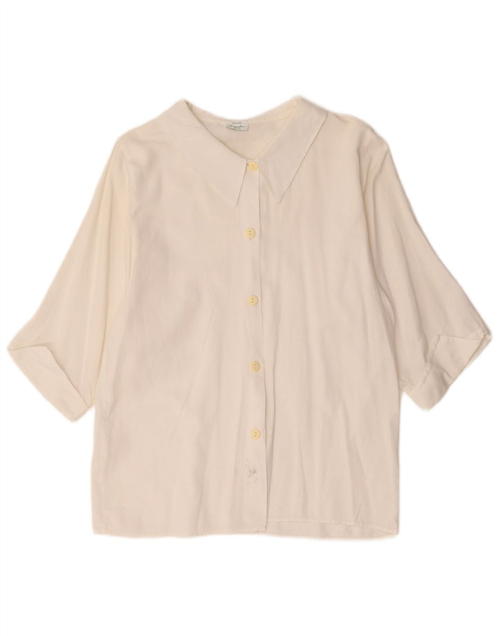 Benetton Camisa De Manga 3/4 Mujer UK 42 Mediana Algodón Blanco