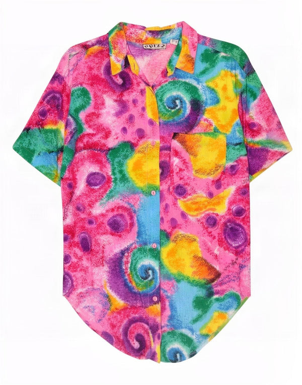 Vintage mujer patrón abstracto camisa blusa Reino Unido 14 medio multicolor