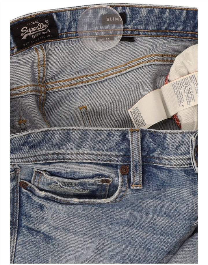 SUPERDRY Vaqueros ajustados desgastados para hombre W30 L32 Algodón azul