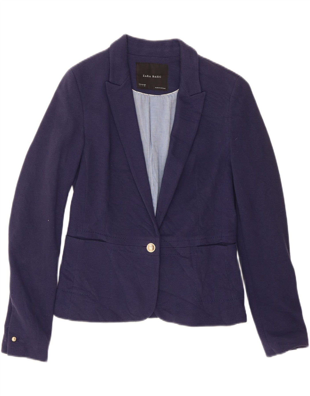 Zara Mujer Crop 1 Botón Blazer Chaqueta UK 46 Grande Azul Marino Algodón