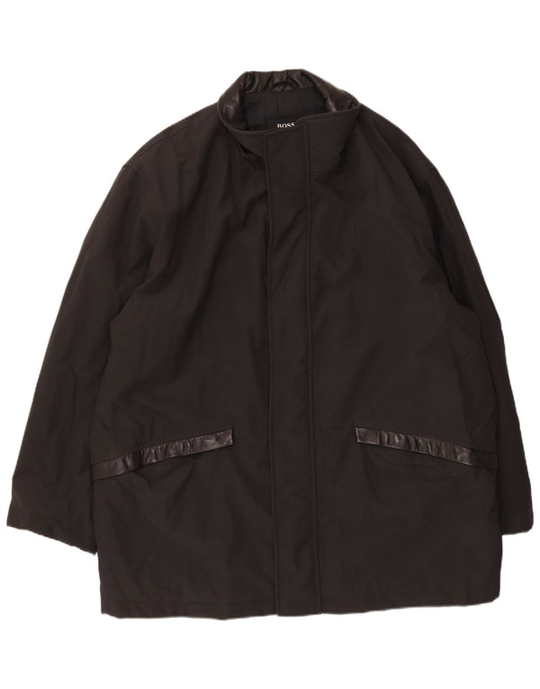 Hugo Boss Mens Overcoat EU 52 XL Black Polychlorid