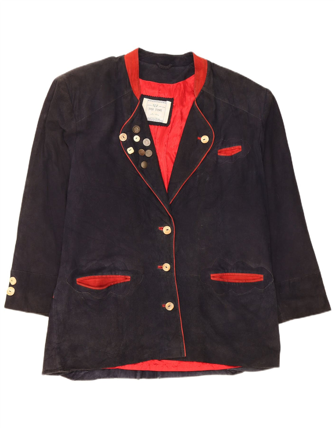 Vintage mujer oversize 3 botones Blazer chaqueta EU 42 grande azul marino