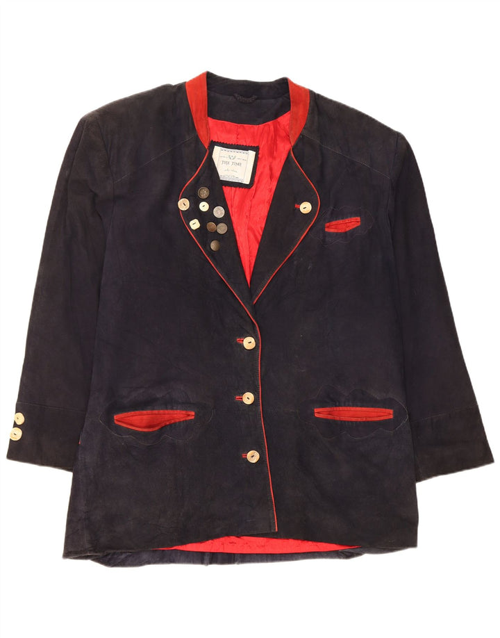 Vintage mujer oversize 3 botones Blazer chaqueta EU 42 grande azul marino