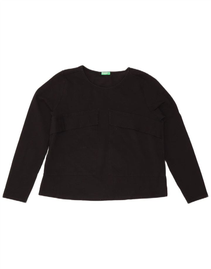 BENETTON Top extragrande para mujer, manga larga, UK 10, pequeño, algodón negro