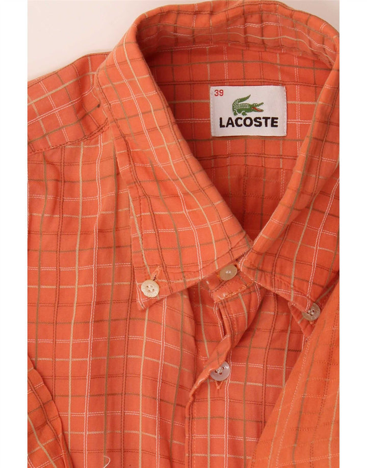 Camisa Lacoste Hombre Talla 39 Mediana Naranja Cuadros Algodón