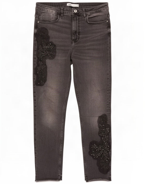 Zara Jeans Cortos De Cintura Alta Para Mujer EU 40 Medium W30 L24 Gris Floral