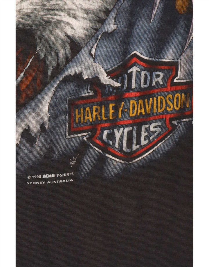 Harley Davidson Hombres 1990 Camiseta Gráfica Top Medio Gris Algodón Motocicleta