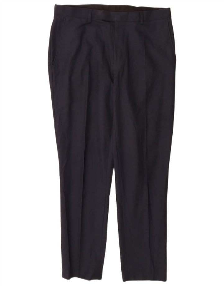 Marks & Spencer Pantalón de traje ajustado para hombre W32 L29 Poliéster azul marino