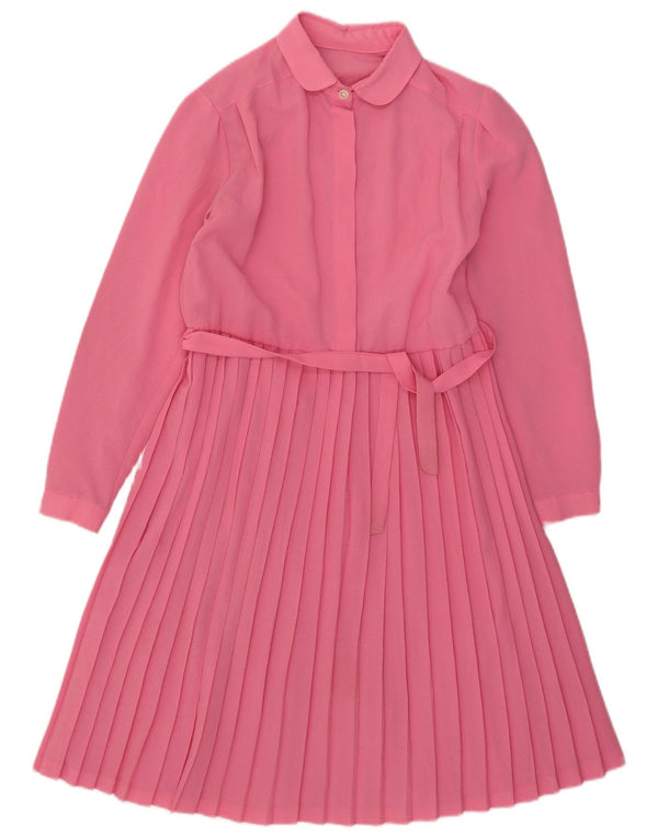 Vintage mujer manga larga A-Line vestido Reino Unido 10 pequeño rosa