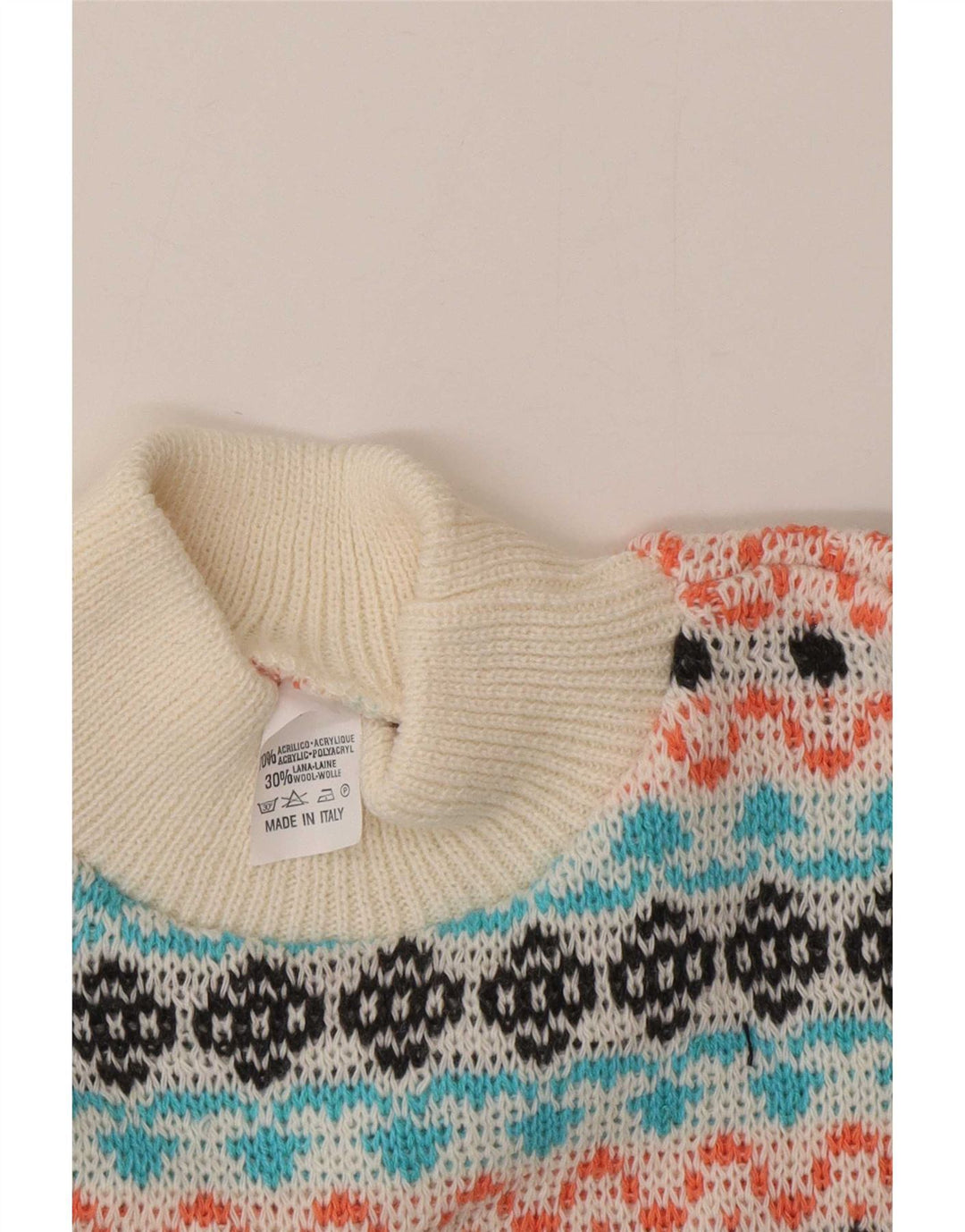 Vintage hombres tortuga cuello jumper suéter medio multicolor Fair Isle