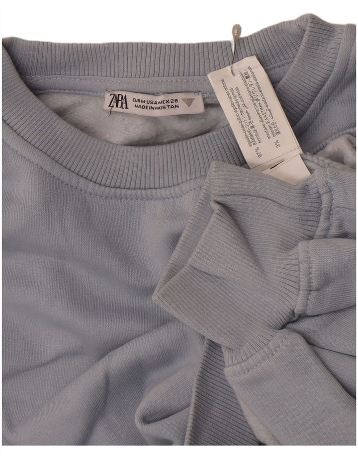 Zara Mujer Crop Sudadera Jumper UK 44 Algodón Gris Medio
