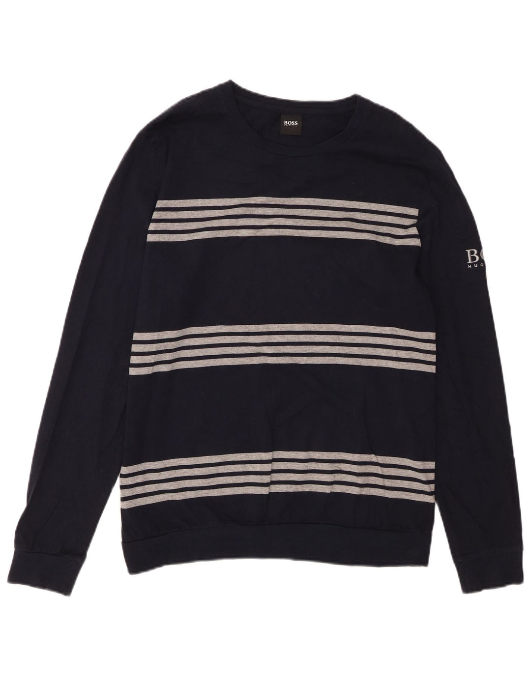 Camiseta HUGO BOSS para hombre de manga larga de algodón a rayas azul marino medio