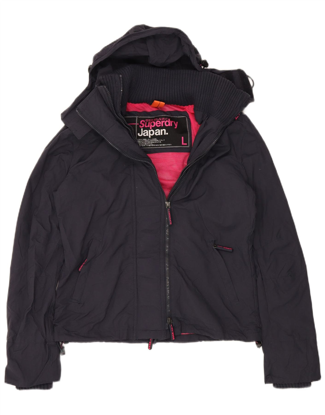 SUPERDRY Chaqueta impermeable con capucha gráfica para mujer UK 46 Large Nylon azul marino