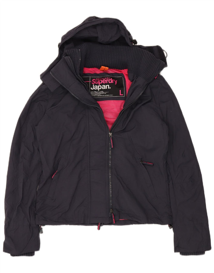 SUPERDRY Chaqueta impermeable con capucha gráfica para mujer UK 46 Large Nylon azul marino