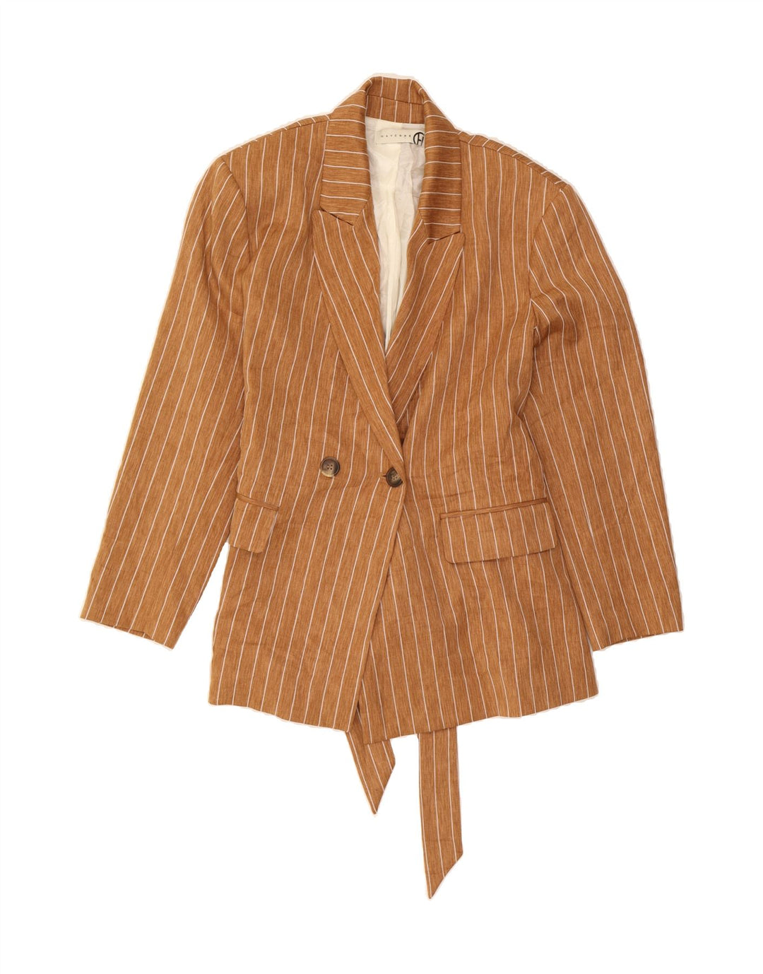 HAVEONE Womens Double Breasted Blazer Jacket UK 14 Medium Brown Pinstripe Vintage Haveone and Second-Hand Haveone from Messina Hembry 