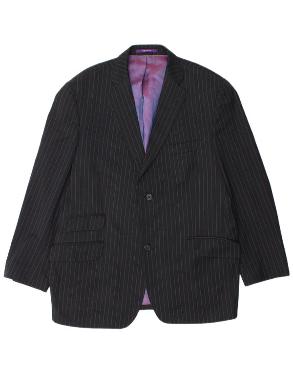 TED BAKER Chaqueta tipo blazer de 2 botones para hombre UK 44 2XL Lana negra a rayas