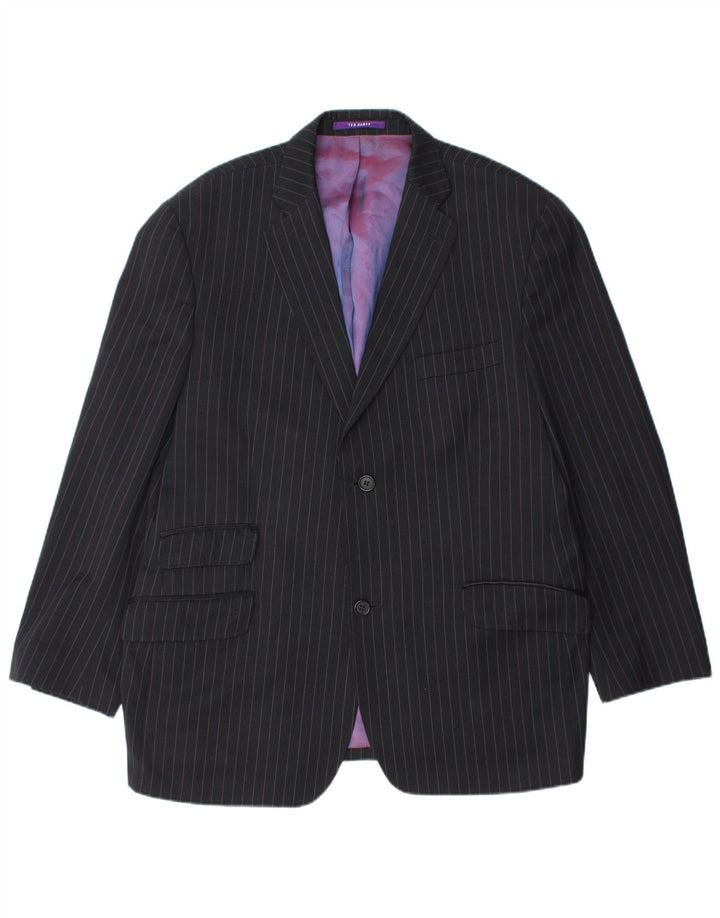 TED BAKER Chaqueta tipo blazer de 2 botones para hombre UK 44 2XL Lana negra a rayas