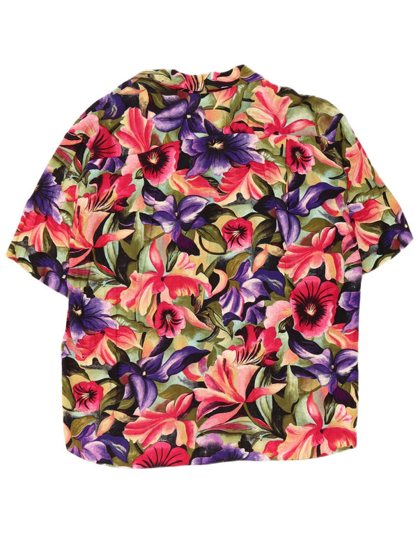 Vintage mujer manga corta camisa blusa Reino Unido 18 XL multicolor floral