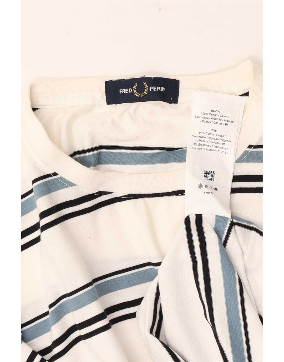 Fred Perry Camiseta De Hombre Top Grande De Algodón A Rayas Blancas