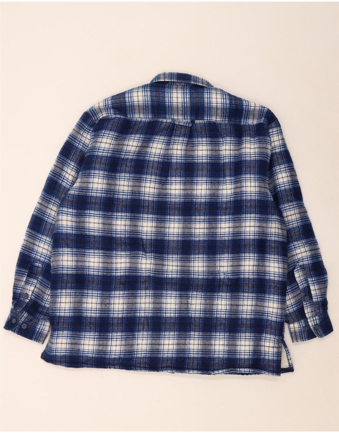 Vintage hombres leñador franela camisa grande azul cheque acrílico