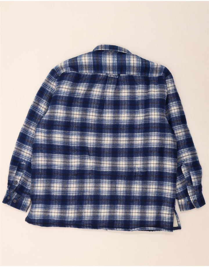 Vintage hombres leñador franela camisa grande azul cheque acrílico