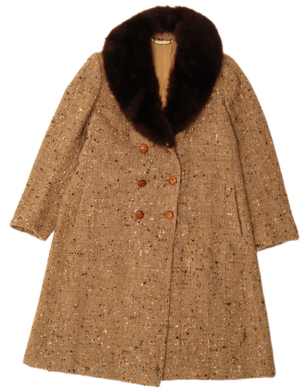 Vintage mujer doble pecho abrigo Reino Unido 18 XL Beige moteado