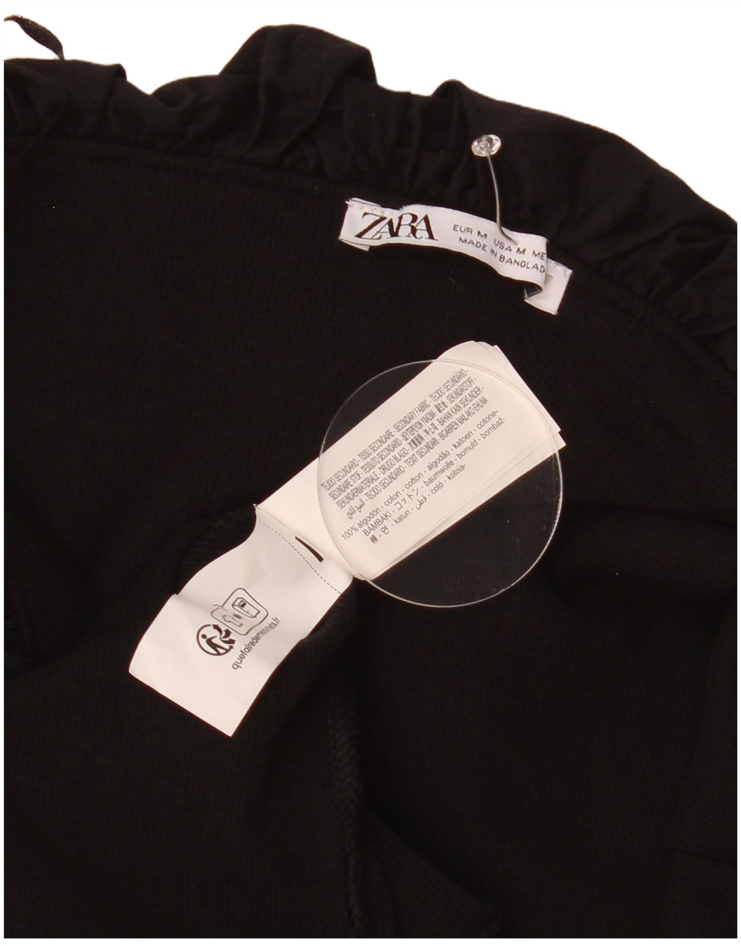 Zara Vestido con Hombros Descubiertos para Mujer UK 40 Mediano Algodón Negro