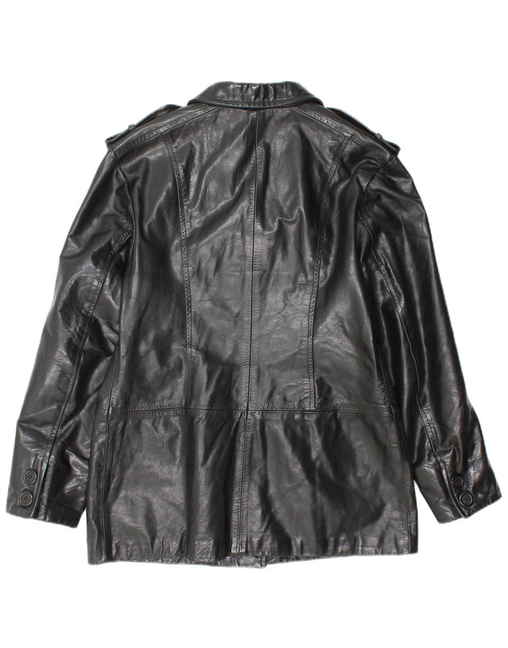 VINTAGE Womens Military Leather Jacket IT 44 Medium Black Leather