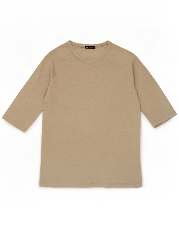 Zara Mujer Top Manga 3/4 UK 42 Algodón Gris Medio