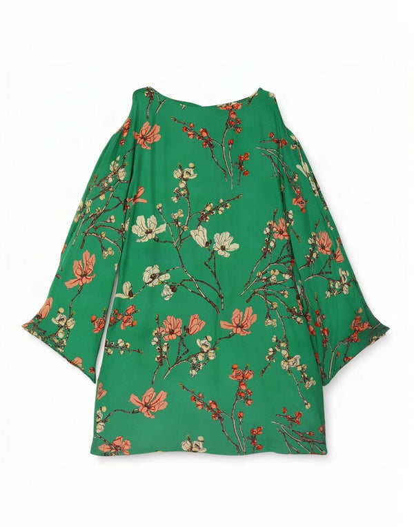 Zara Vestido recto de manga larga para mujer UK 40 Seda floral verde medio