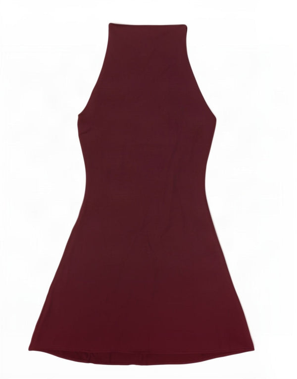 Zara Mujer Vestido Halter UK 10 Pequeño Poliéster Borgoña