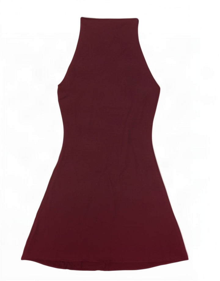 Zara Mujer Vestido Halter UK 10 Pequeño Poliéster Borgoña