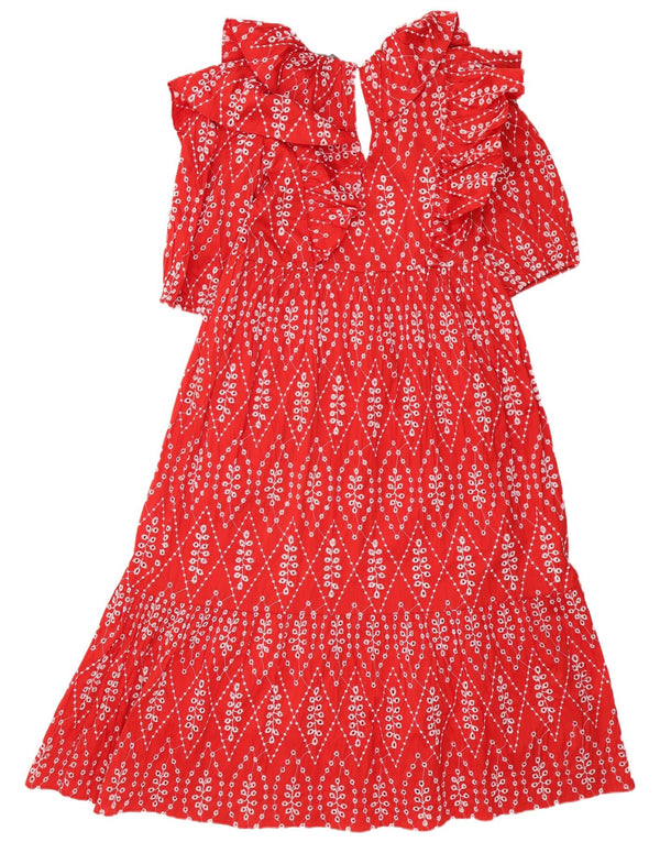 Zara Vestido Escalonado De Manga 1/2 Con Patrón Abstracto Para Mujer UK 40 Small Rojo