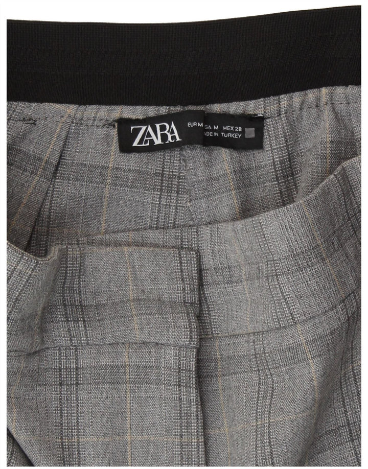Zara Mujer Pantalón Chino Slim Medium W28 L27 Poliéster A Cuadros Gris